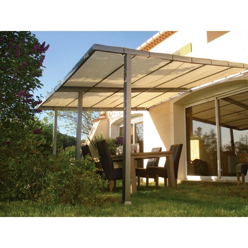Philadelphia - Pergola Adossee En Aluminium 3,5X4M Avec Toile D'Ombrage 350Gr/M²