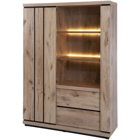 PHILEAS - Argentier avec Eclairage Led Effet Claustra Finition Canyon