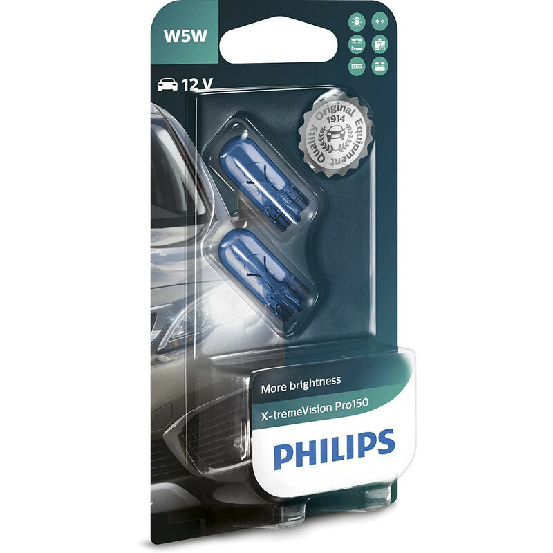 2 ampoules Philips T10 X-treme Vision Pro150 W5W W2.1x9.5d 12V 5W