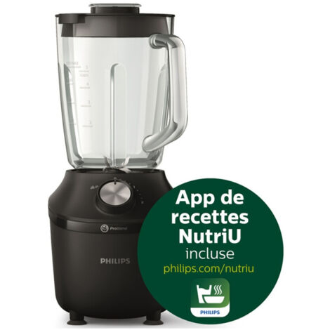 Philips – Mélangeur 600 W avec pichet en verre 1,25 L – Lames en acier inoxydable – Technologie ProBlend pour mélanges homogènes - HR2291