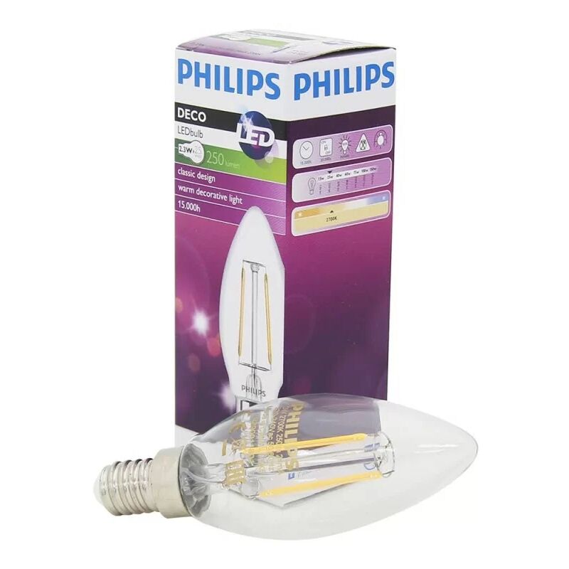 Phillips - Philips 517673 E14 Classic LEDbombilla vela 2.3-25W E14 827 B35 - blanco, Blanca