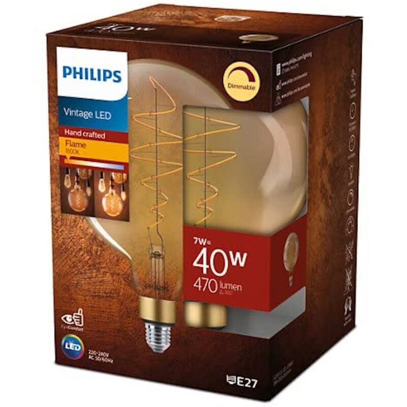 Ampoule led Globe Giant G200 Vintage Filament E27 40W Claire Ambrée, Compatible Variateur, Verre - Philips
