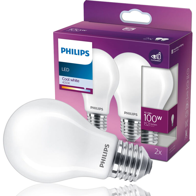 Lot de 2 ampoules LED classic = A60 E27 neutre FR ND 2SRT6 Philips