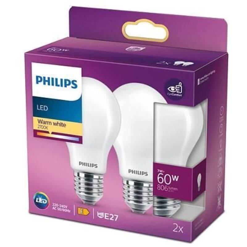 Ampoule Led E27 Standard Chaud Philips Le Lot De 2 Ampoules - vue 8