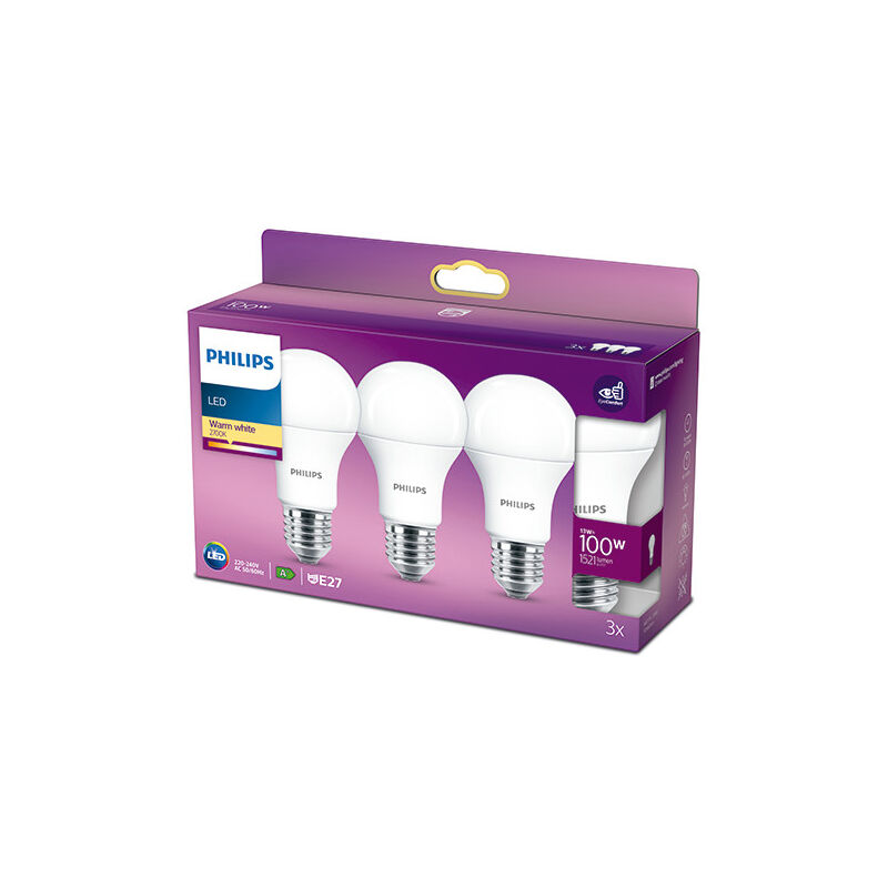 Pack 3 Ampoule LED Philips E27 A60 13W 1521Lm 2700K [PH-929001234535]