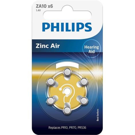PHILIPS Blister 6 Pilas Zinc Aire Ideal para audifonos (PR10, PR70, PR536), 1.4V, 90 mAh