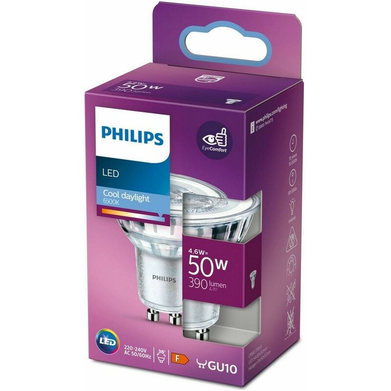 

Bombilla gu10 led 4,6w 390lm 6.500k luz fria - Philips