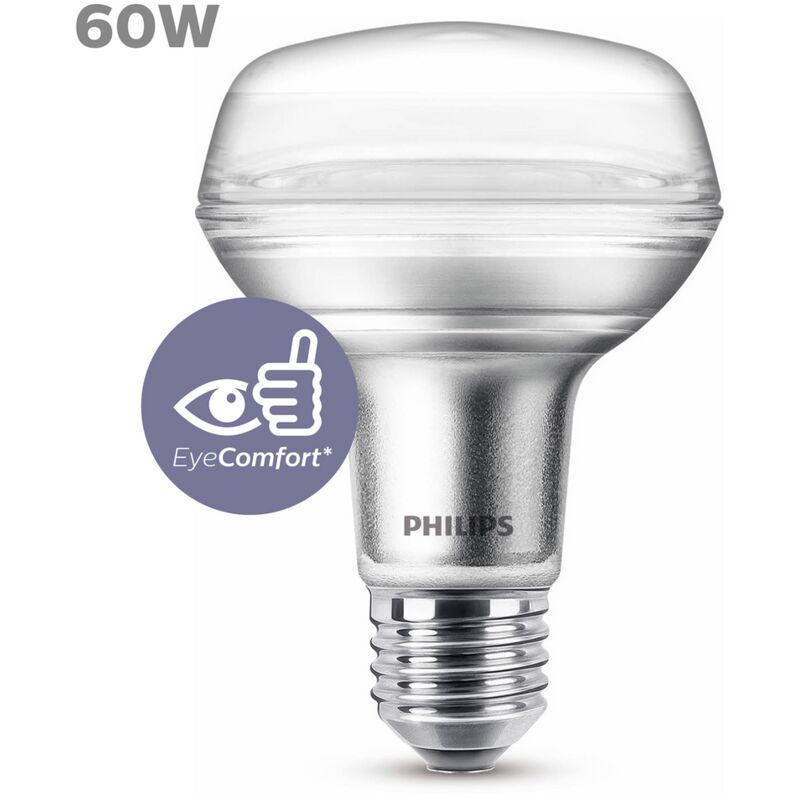 

Philips - Bombilla LED CLA 60W R80 E27 luz blanca cálida 36º de apertura, no regulable