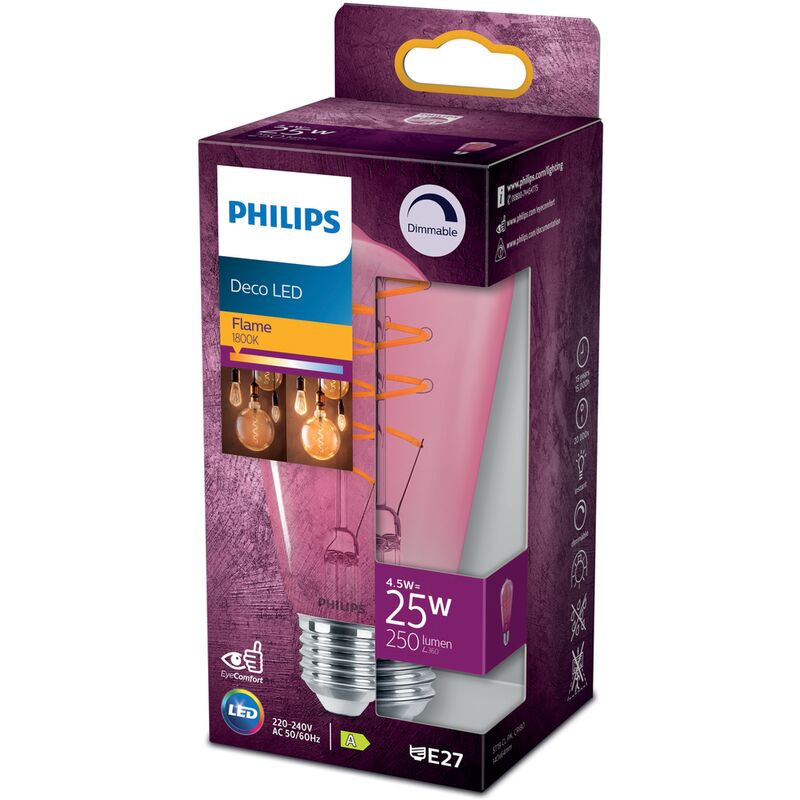 

Philips - Bombilla LED cristal 15W forma pera E27 rosa, regulable