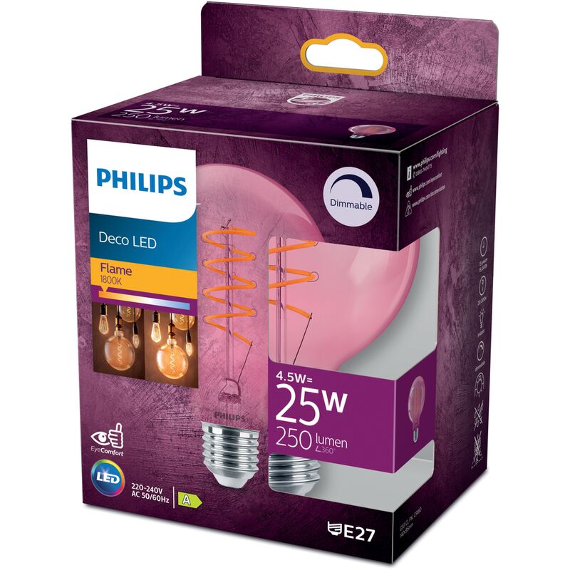 

Philips - Bombilla LED cristal 15W Globo E27 rosa, regulable