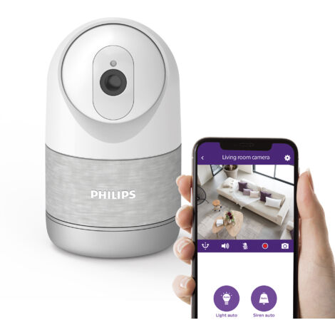 Philips – Caméra de surveillance intérieure motorisée 2k – Détection humaine fine – Vision nocturne 100m – Angle de rotation 355° – 531051