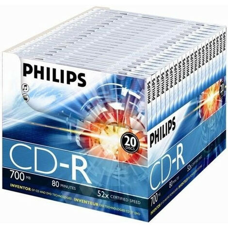Philips CD-R 52x, 20 pieces en jewelcase en boite de présentation