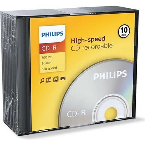 Philips CD-R 80 52x, 10 pièces en slimcase (CR7D5NS10/00)
