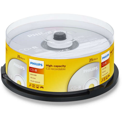 Philips CD-R 90mn 800Mo, 48x, 25 pièces en cake box (CR8D8NB25/00)