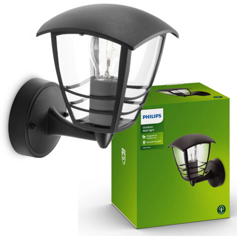 Philips – Applique murale extérieure noire 20 cm – Aluminium et polycarbonate – Indice de protection IP44 – Culot E27 – Installation murale