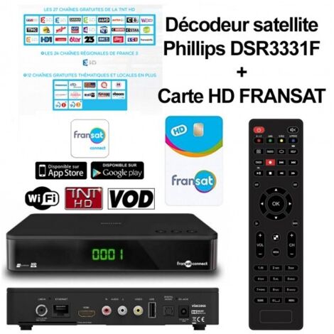 Philips – Récepteur TNT HD DVB-S2 avec Wi-Fi intégré – Décodeur satellite avec VOD et carte abonnement FRANSAT – Noir