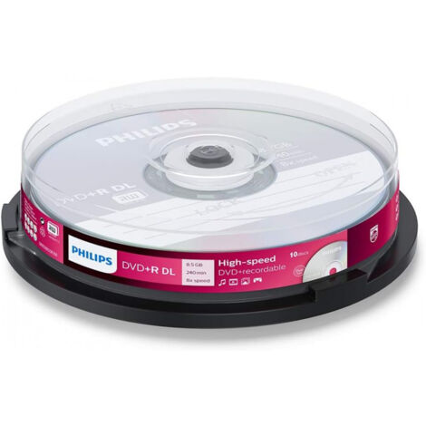 Philips DVD+R double couche 8.5 Go 8x, 10 pièces en cake box (DR8S8B10F/00)