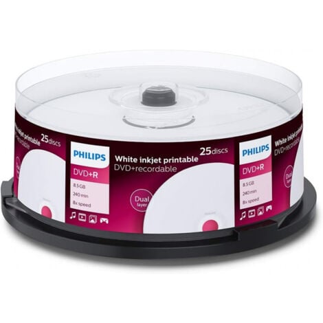 Philips DVD+R double couche imprimable 8.5 Go, 25 pièces en cake box (DR8I8B25F/00)