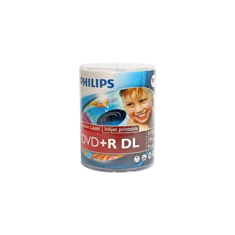 Philips - dvd+r r 8,5gb 8x dl ff white inkjet printable 100 pièces en spindle (DR8I8U00F/00)