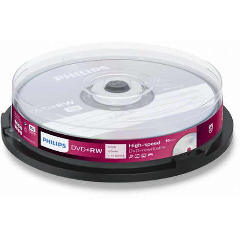 Philips DVD+RW 4x certifié, 10 pièces en cake box (DW4S4B10F/10)