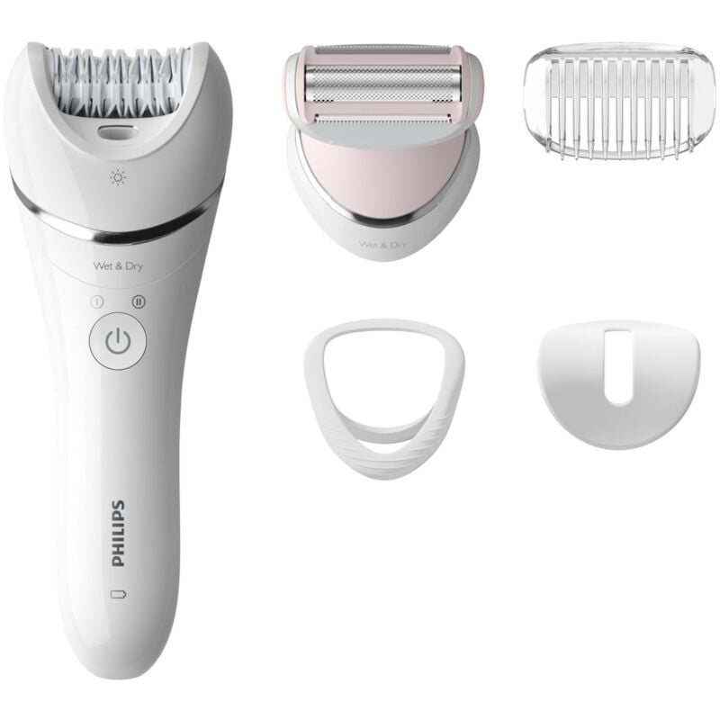 Philips - Epilatore Wet & Dry BRE710/00 serie 8000 bianco/rosso