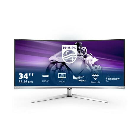 Philips Evnia 34M2C7600MV - Moniteur de Jeu incurvé WQHD 34 Pouces, 165 Hz, HDR1400, FreeSync Premium Pro, Compatible G-Sync, 3440x1440, HDMI 2.1, DisplayPort, USB-C, hub USB, Blanc (34M2C7600MV/00)