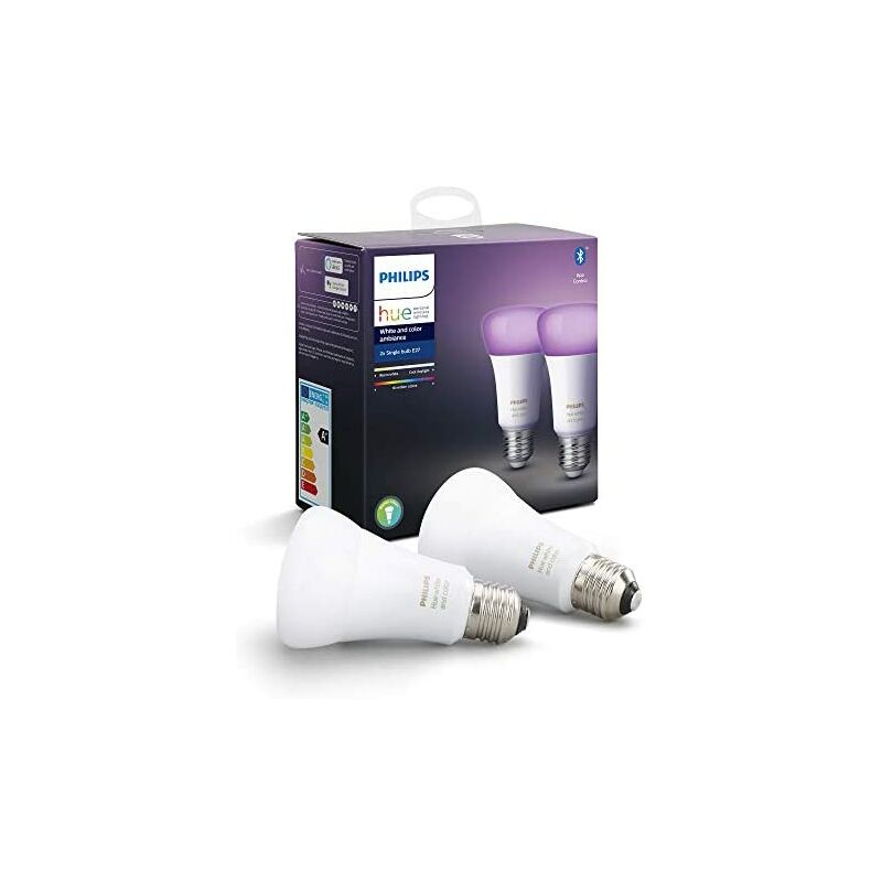 

Philips Hue Pack de 2 Bombillas Inteligentes LED E27, con Bluetooth, Luz Blanca y Color, Compatible con Alexa y Google Home