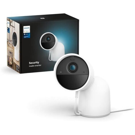 Philips Hue Secure Caméra Filaire HD 1080P avec Support de Bureau, utilisation intérieure ou extérieure, contrôle avec une seule application, Blanc