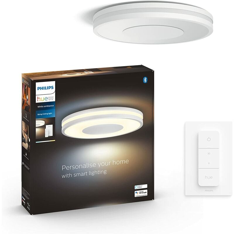 Philips Hue - White Ambiance being Plafonnier 32W - Aluminium (Télécommande incluse), compatible Bluetooth, fonctionne avec Alexa, Google Assistant