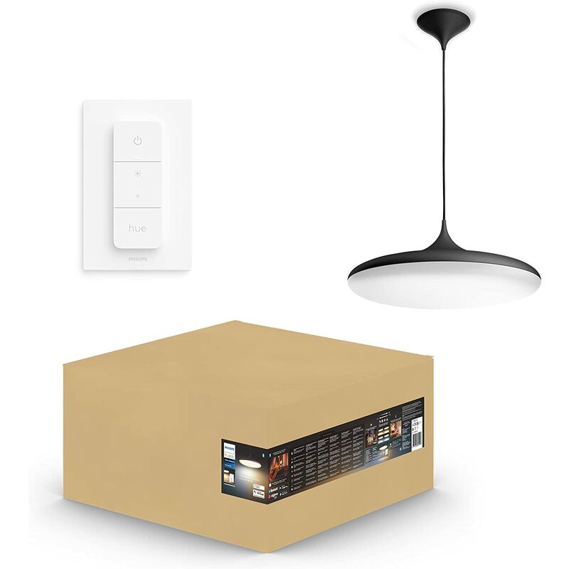 white ambiance cher suspension 39w - noir (telecommande incluse) philips hue