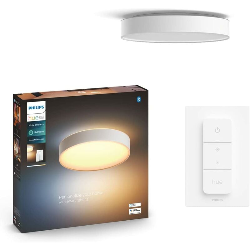 Philips Hue - White Ambiance Plafonnier Devere Medium, Blanc, compatible Bluetooth, fonctionne avec Alexa, Google Assistant et Apple Homekit
