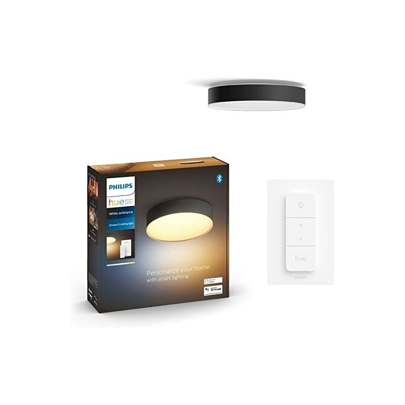 Philips Hue White Ambiance Plafonnier Enrave Small noir, compatible Bluetooth, fonctionne avec Alexa, Google Assistant et Apple Homekit