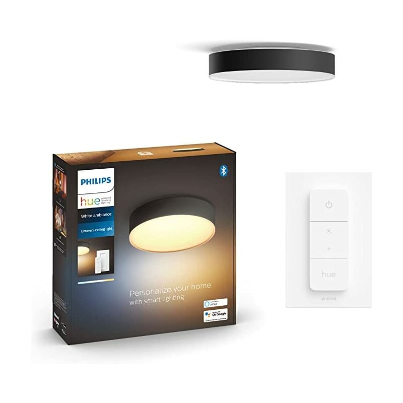 White Ambiance Plafonnier Enrave Medium, Noir, compatible Bluetooth, fonctionne avec Alexa, Google Assistant et Apple Homekit - Philips Hue