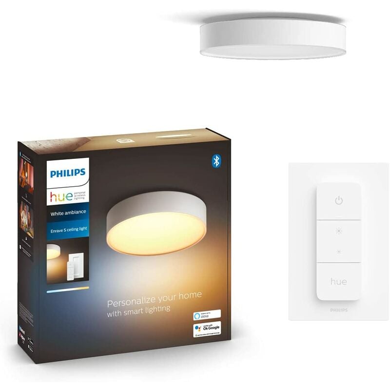 Philips Hue - White Ambiance Plafonnier Enrave xl, Blanc, compatible Bluetooth, fonctionne avec Alexa, Google Assistant et Apple Homekit
