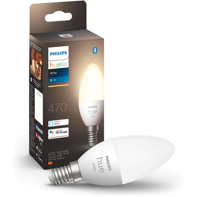 Philips Hue - White, ampoule led Connectée flamme E14, Compatible Bluetooth, fonctionne avec Alexa, Google Assistant et Apple Homekit