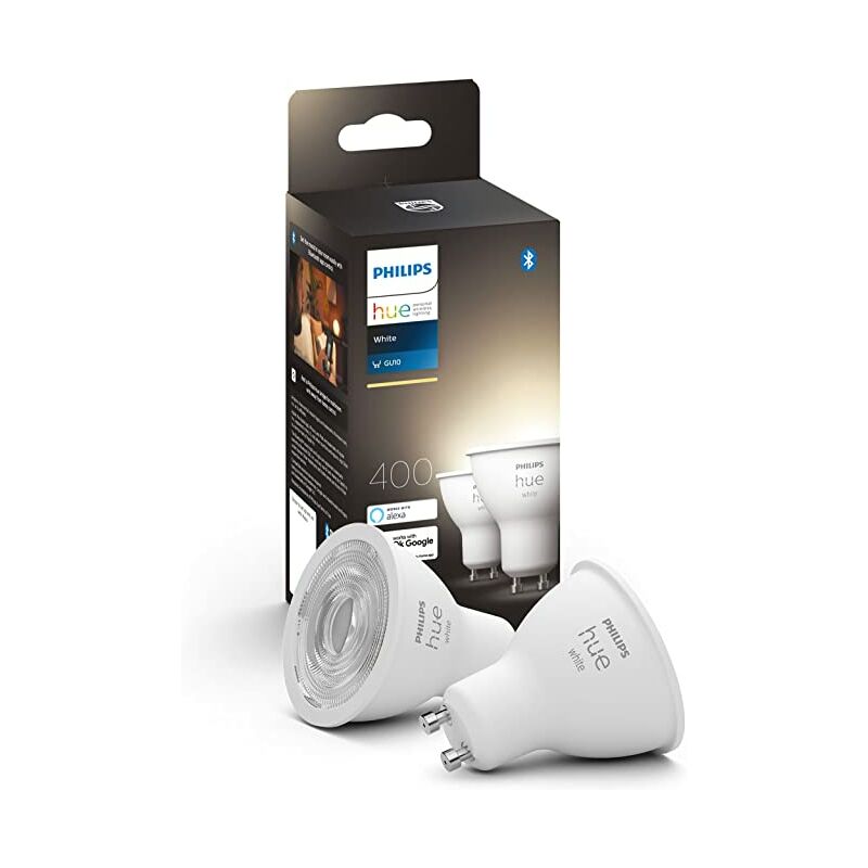 Hue White, ampoules led Connectées GU10, Compatible Bluetooth, pack de 2, fonctionne avec Alexa, Google Assistant et Apple Homekit - Philips
