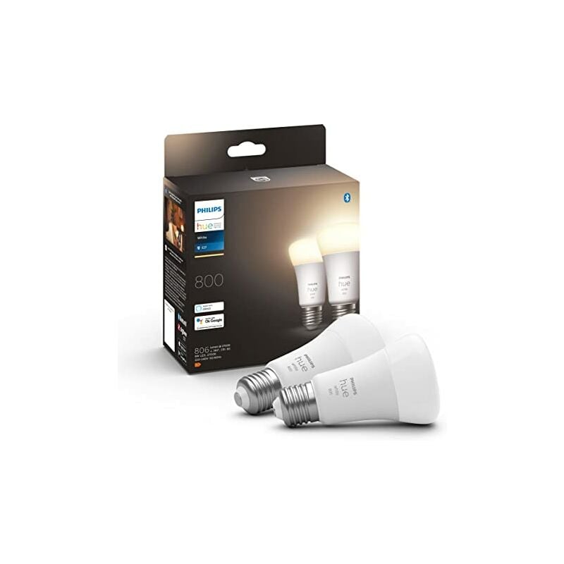 White Ampoules led Connectées E27, équivalent 60W, 800 lumen, Compatible Bluetooth, Pack de 2, fonctionne avec Alexa, Google Assistant et Apple