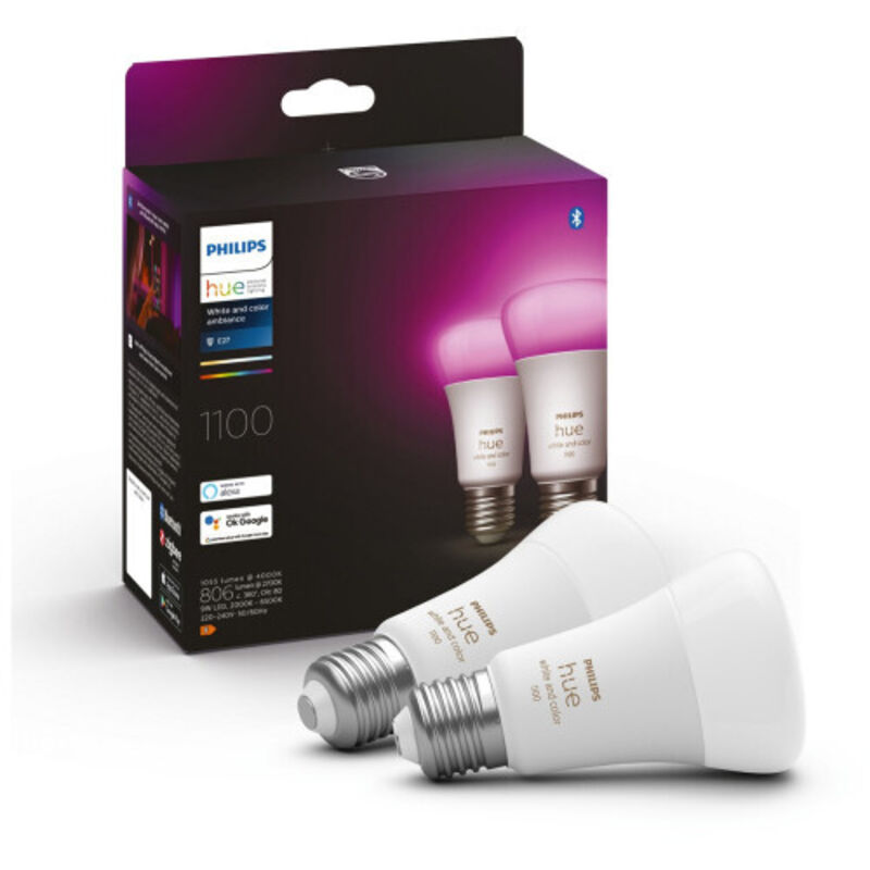 Pack de 2 ampoules LED connectées A60 PHILIPS HUE Lumière et colorée Culot E27 1000 1100 lumens - vue 3