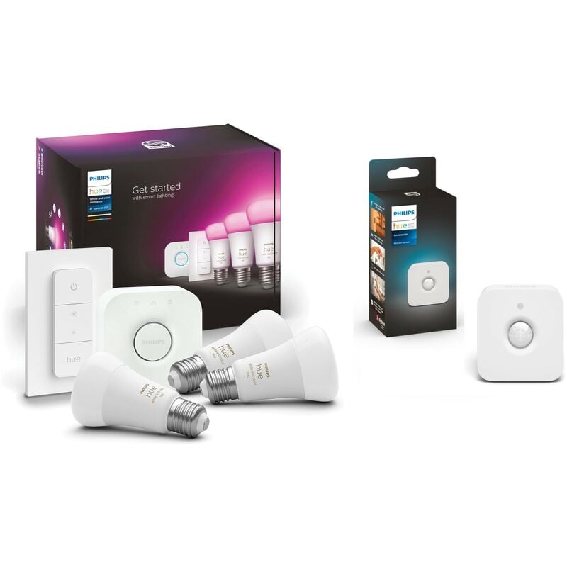 White and Color Ambiance, Kit de démarrage E27, Pont et télécommande, compatible Bluetooth + détecteur de mouvement - Philips Hue