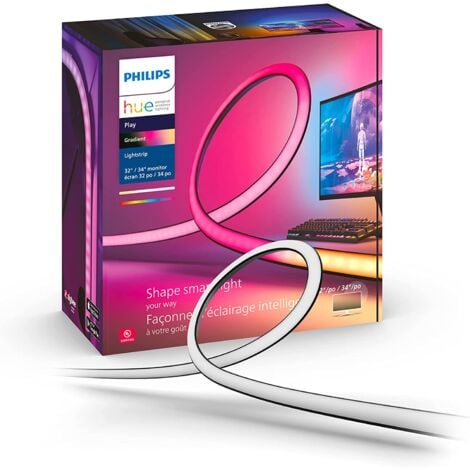 Philips Hue White and Color Ambiance, Lightstrip Hue Play gradient PC pour écran 32 - 34 pouces, synchronisation de la lumière avec le jeu avec Hue Sync, fonctionne avec Alexa, Google Assistant et App