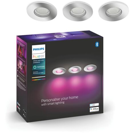 Philips Hue White and Color Ambiance Xamento Spots encastrés chrome 3x5.7W, compatible Bluetooth, fonctionne avec Alexa, Google Assistant et Apple Homekit