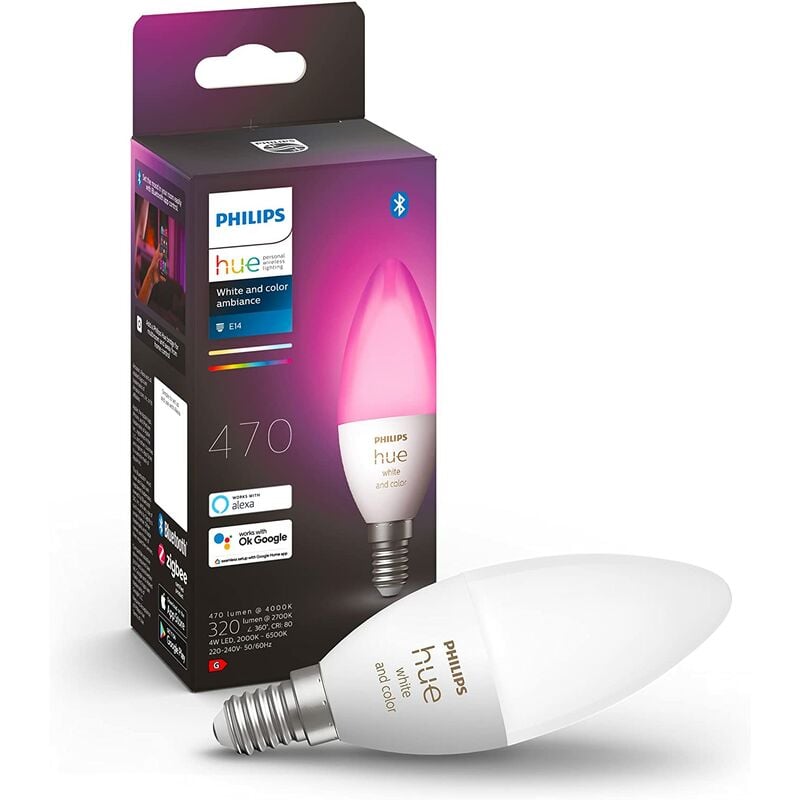 Philips - Hue White & Color Ambiance, ampoule led connectée flamme E14, compatible Bluetooth, fonctionne avec Alexa, Google Assistant et Apple Homekit