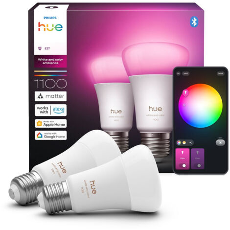 Philips Hue White & Colour Ambiance A60 – Ampoules connectées E27 1100 lm (Pack 2)