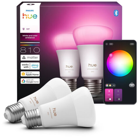 Philips Hue White & Colour Ambiance A60 – Ampoules connectées E27 810 lm (Pack 2)
