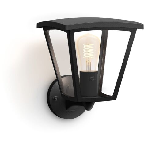 Philips Hue White Lampada da parete Inara per Esterni, Dimmerabile, Lampadina a Filamento LED Smart E27 inclusa, 7W, Nera
