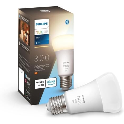 Philips Hue White Lampadina LED Smart, Bluetooh, Controllo Vocale E27, Luce Bianca Calda, Dimmerabile, 9W
