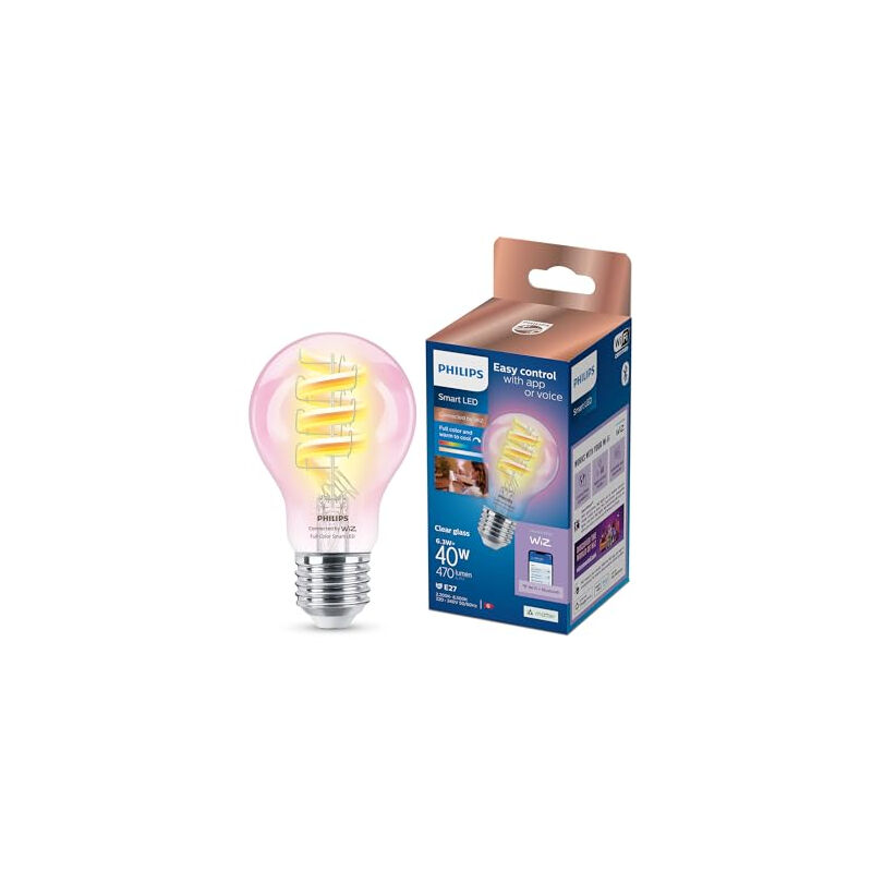 Philips - intelligent led filament bulb clear 40 w A60 E27 rgb WIZ 929003267121