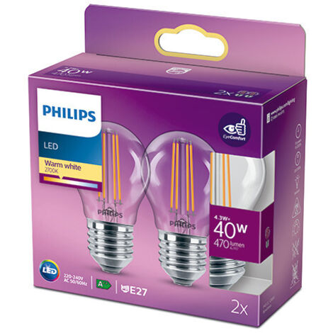 Philips Lampadina LED Sfera Filamento, 4.3W, attacco E27, Luce Bianca Calda, non dimmerabile