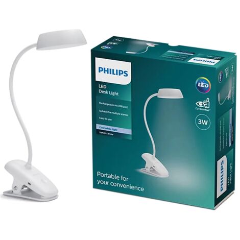 Philips – Lampe LED à pince USB 3 W – Lumière blanche froide 4000 K – Clip réglable pour bureau et lecture – Technologie EyeComfort - S642522