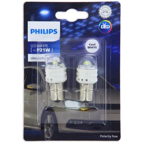 Philips – Lampe P21W halogène 12V 55W – Lumière blanche 3200K – Jusqu'à 60 % de visibilité en plus – Pour feux de route et antibrouillard